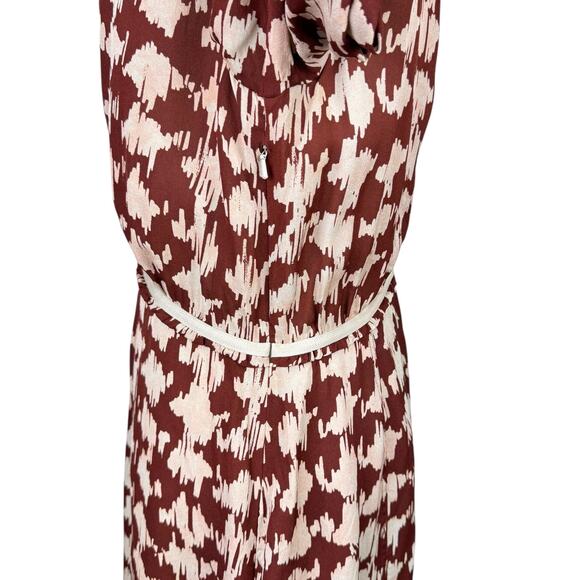 Burberry Brit 12 100% Silk Brown Tan Houndstooth 3/4 Sleeve Button Mini Dress - Picture 7 of 13